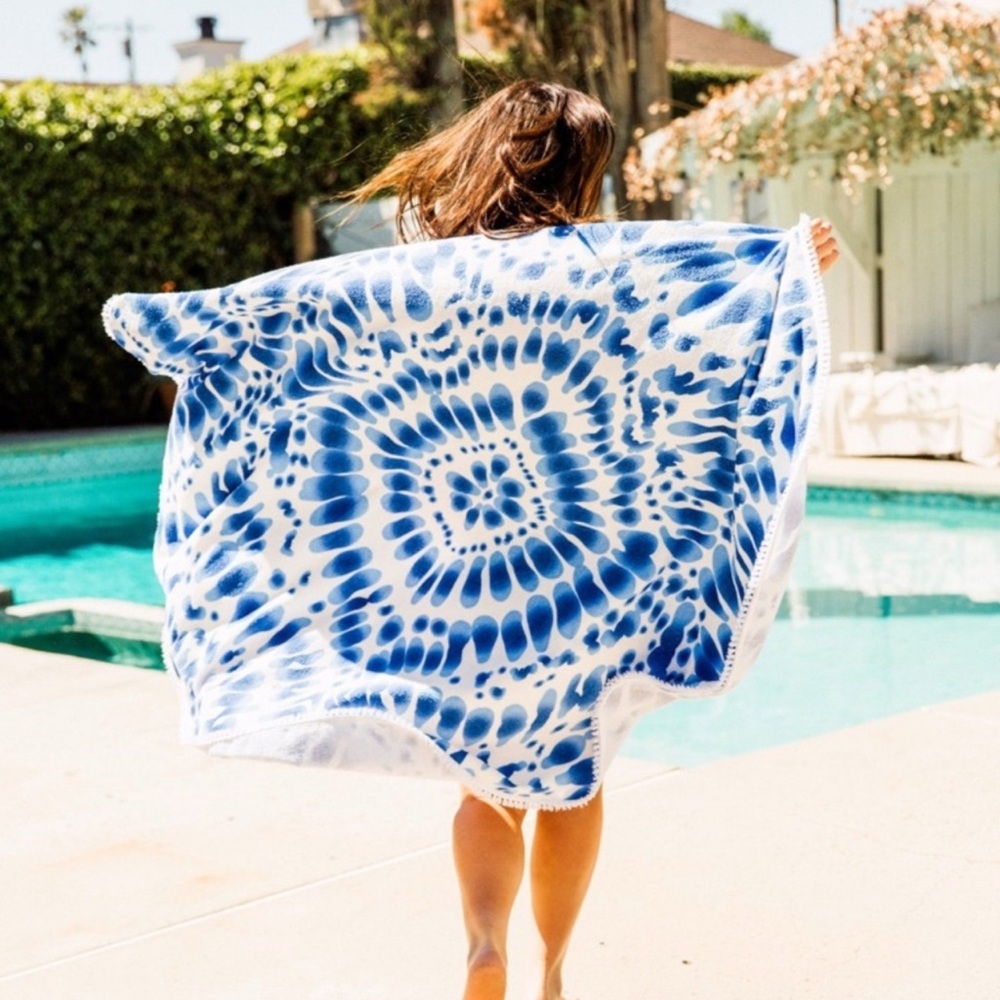 Enchanted Blue and White Tie-Dye Circle Beach Towel